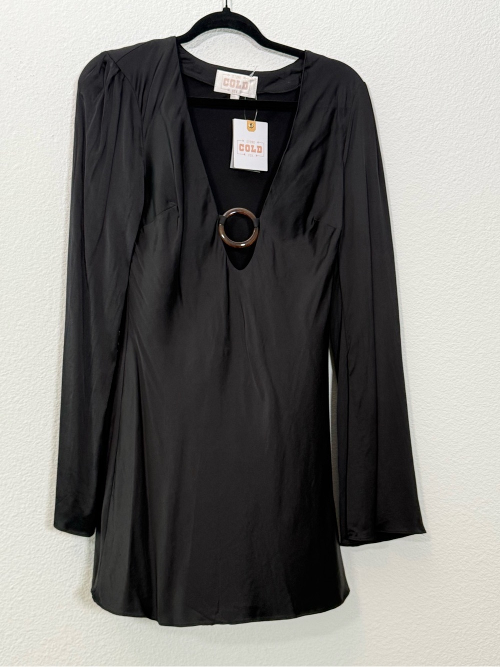 Stone Cold Fox Black Ring Cutout Mini Dress NWT Long Sleeve Deep‎ V Party Dress